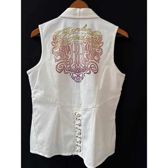 Women’s Harley Davidson White Zip up Vest w/Bedazzled Logo Sz XL - Picture 3 of 3